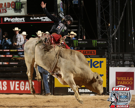 during the first round of the Las Vegas Last Cowboy Standing Built Ford Tough Series PBR. Photo by Andy Watson/Bull Stock Media. Photo credit must be given on all use.