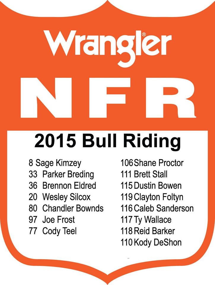 NFR Bull Riding Tag Numbers