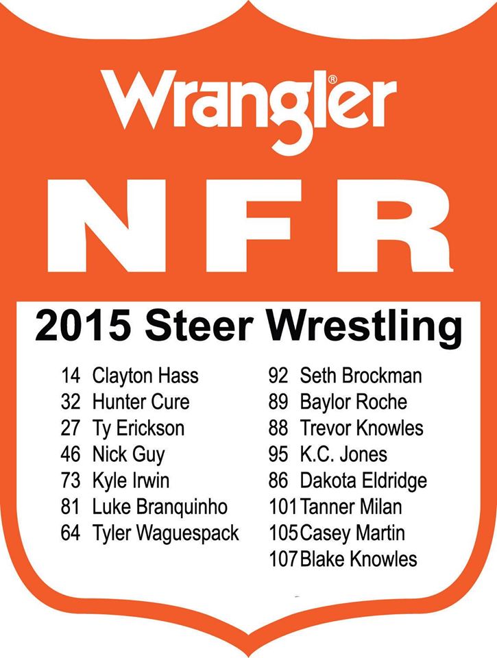 NFR Steer Wrestling Tag Numbers